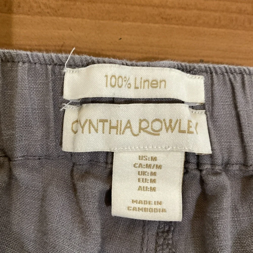 Cynthia Rowley Pants Womens Medium Gray‎ 100% Linen Pull on Jogger Pockets Beach